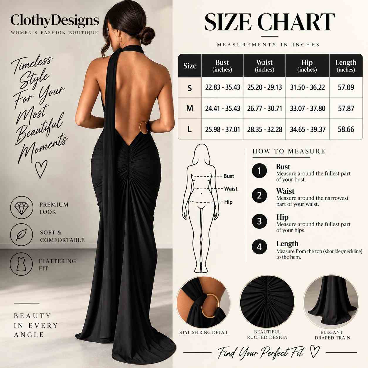 Women’s Backless Ruched Maxi Dress – Irregular Hem Sleeveless Elegant Party & Club Dress
